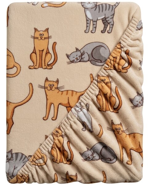 Cearsaf Cocolino microplus cu elastic COLORED CATS 90x200 cm crem