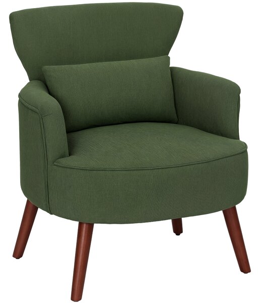 HOMCOM Fotoliu Capitonat cu Pernă și Șezut Gros, Fotoliu din Catifea cu Spătar și Picioare din Lemn, 69x69,5x78 cm, Verde | Aosom Romania