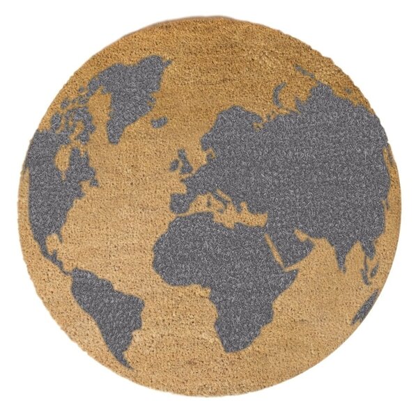Covoraș intrare rotund fibre de cocos Artsy Doormats Grey Globe, ⌀ 70 cm, gri