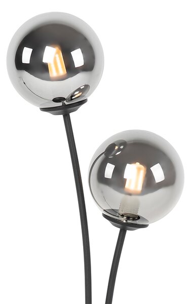 Lampă de masă modernă, neagră, cu 2 lumini, cu sticlă de fum - Atena
