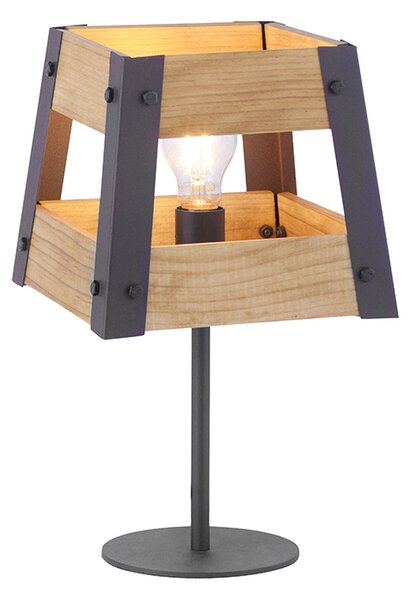 Lampă de masă industrială neagră cu lemn - Crate
