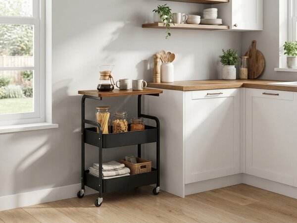 Masuta de colt pe roti NEXORA 77x43 cm, neagra