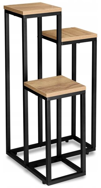 Suport pentru flori LORAN cu 3 rafturi, decor stejar/negru