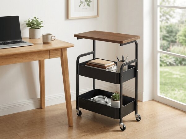 Masuta de colt pe roti NEXORA 77x43 cm, neagra