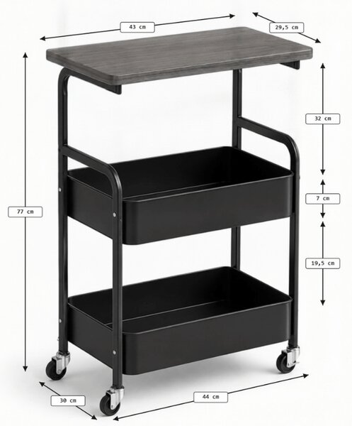 Masuta de colt pe roti NEXORA 77x43 cm, neagra