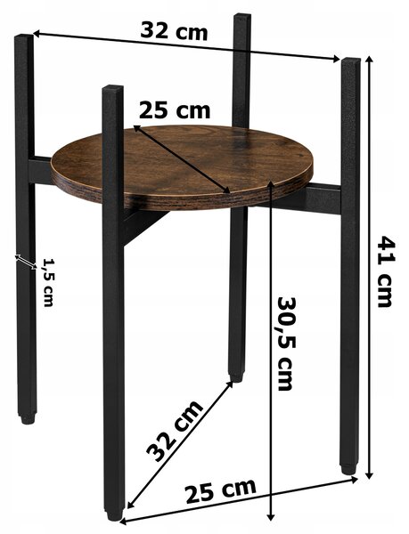 Suport rotund pentru flori TAYLOR ⌀ 32 cm, maro rustic/negru