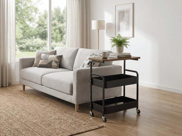 Masuta de colt pe roti NEXORA 77x43 cm, neagra
