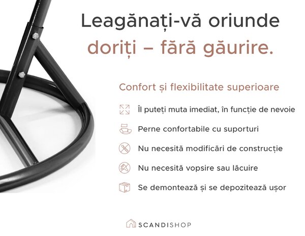 Scaun suspendat gri KOKON fara suport, perna verde deschis cu model