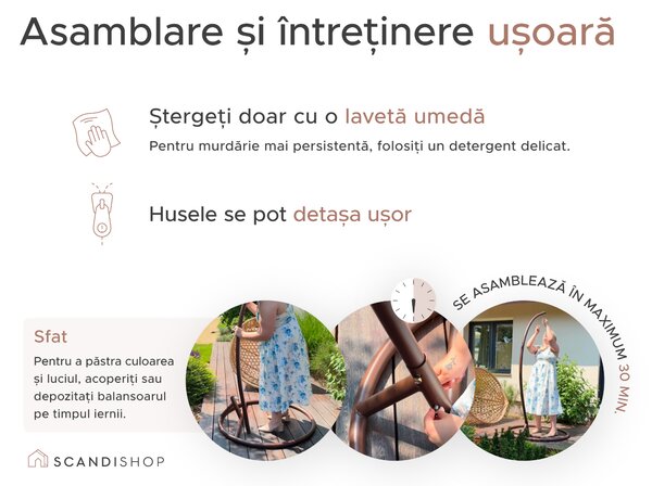 Scaun suspendat gri KOKON fara suport, perna verde deschis cu model
