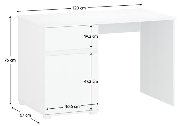 KONDELA Birou PC 1D1S / 120, alb lucios, LINDY
