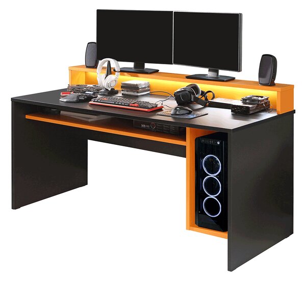 KONDELA Masă pentru PC / masă de joc, negru mat / portocaliu, TEZRO