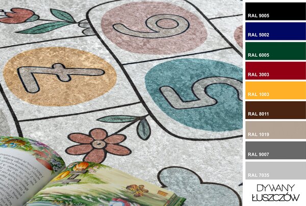 BAMBINO 61440 covor lavabil Grădină hopscotch, baloane, numere pentru copii anti-alunecare - crem / verde