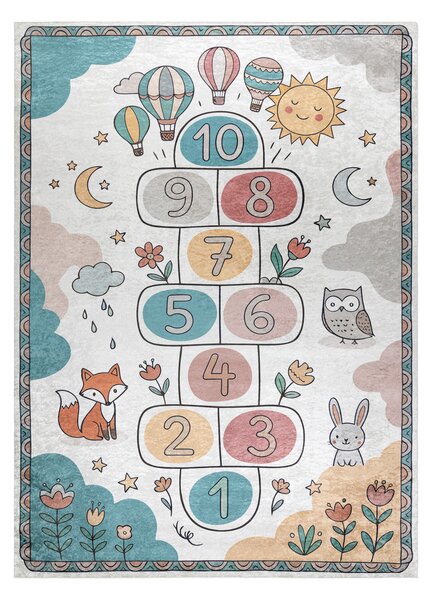 BAMBINO 61440 covor lavabil Grădină hopscotch, baloane, numere pentru copii anti-alunecare - crem / verde