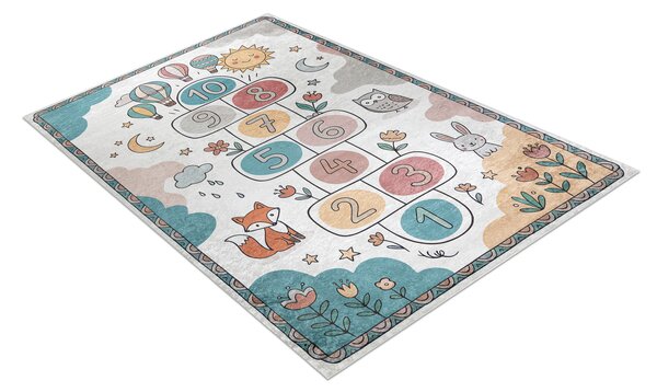 BAMBINO 61440 covor lavabil Grădină hopscotch, baloane, numere pentru copii anti-alunecare - crem / verde
