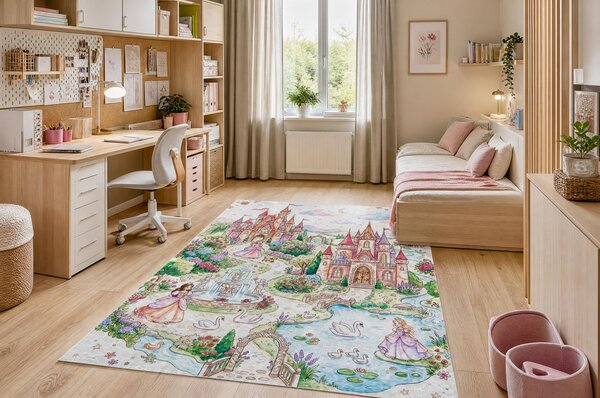BAMBINO 61520 covor lavabil Prințesă, castel pentru copii anti-alunecare - crem / roz
