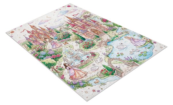 BAMBINO 61520 covor lavabil Prințesă, castel pentru copii anti-alunecare - crem / roz