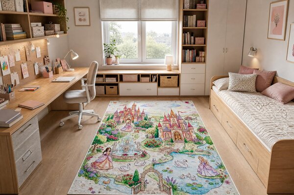 BAMBINO 61520 covor lavabil Prințesă, castel pentru copii anti-alunecare - crem / roz