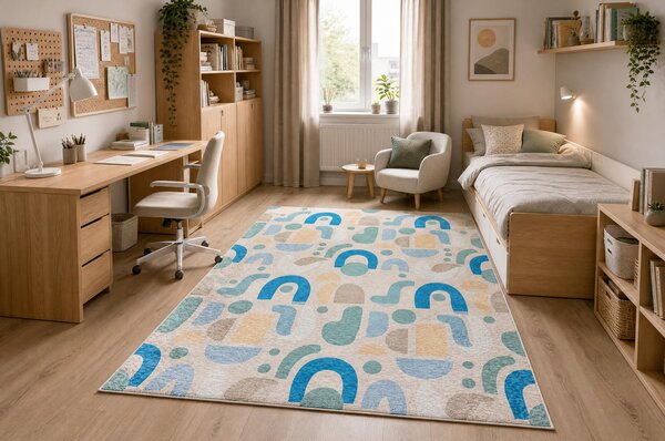BAMBINO 61460 covor lavabil Geometrică pentru copii anti-alunecare - bej / albastru