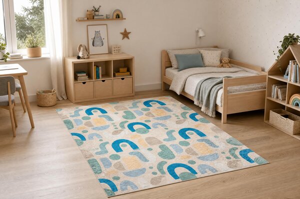 BAMBINO 61460 covor lavabil Geometrică pentru copii anti-alunecare - bej / albastru