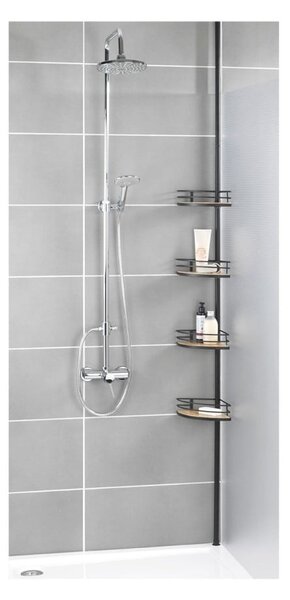 Raft de colț telescopic de colț pentru baie negru mat din bambus Dolcedo – Wenko