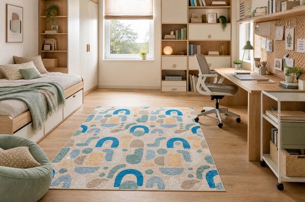 BAMBINO 61460 covor lavabil Geometrică pentru copii anti-alunecare - bej / albastru