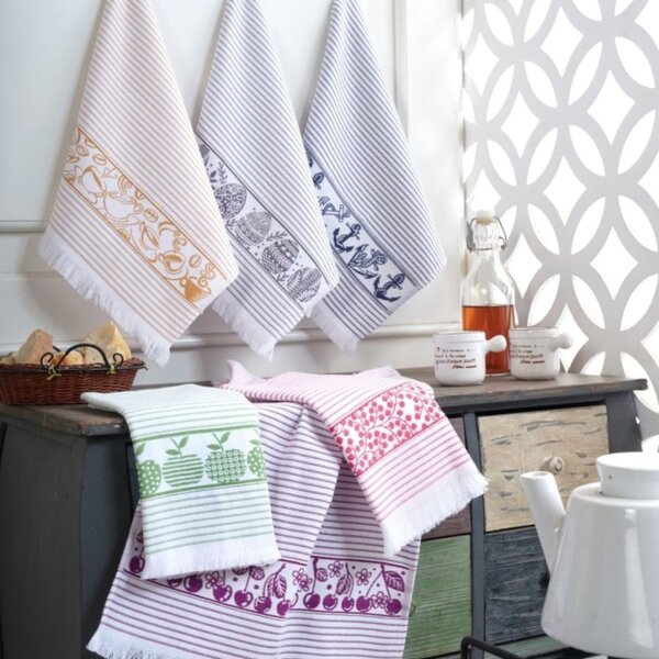 Set 6 prosoape bucatarie, bumbac 100%, 40x60 cm, Saheser, line