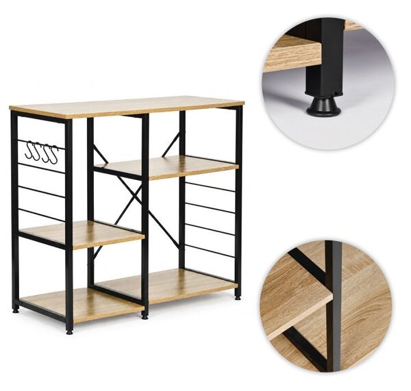 Raftură metalică cu rafturi din MDF și cârlige