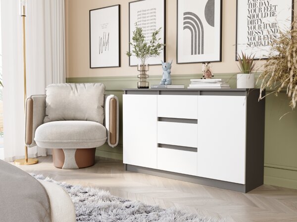 Comoda R-120-S3 cu 3 sertare și o ușă – diverse opțiuni de culoare artisan mix alb