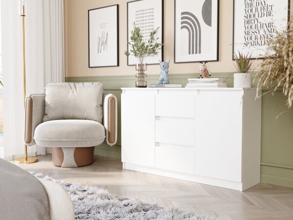 Comoda R-120-S3 cu 3 sertare și o ușă – diverse opțiuni de culoare artisan mix alb