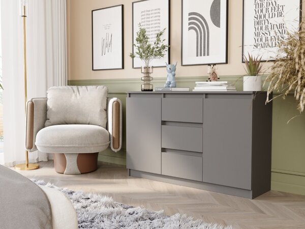 Comoda R-120-S3 cu 3 sertare și o ușă – diverse opțiuni de culoare artisan mix alb
