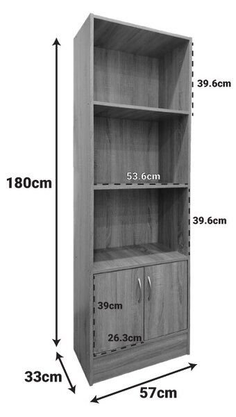 Bibliotecă Tekaro I, antracit, 57x33x180 cm