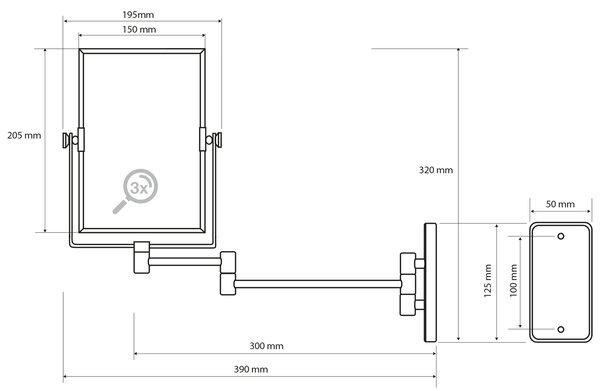 Sapho Sapho, perdea pătrată pentru oglindă cosmetică. fara iluminare 150x205mm, crom