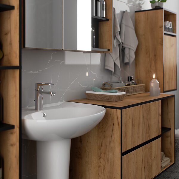 Set mobilier baie Vambos standard (stejar artizanal + negru). Promo -19%. 1152119