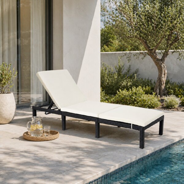 Furnigo Șezlong de grădină Marbella negru - pernă bej