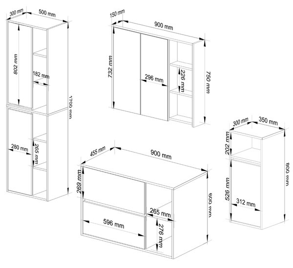 Set mobilier baie Vambos standard (stejar artizanal + negru). Promo -19%. 1152119