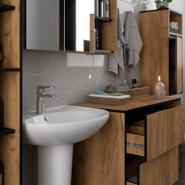 Set mobilier baie Vambos standard (stejar artizanal + negru). Promo -19%. 1152119
