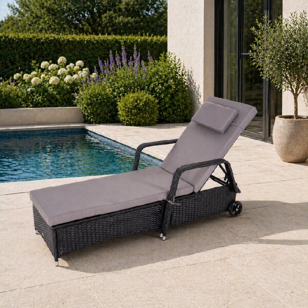 Furnigo Șezlong de grădină Verano negru - pernă antracit