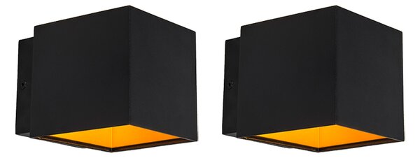 Set de 2 lămpi de perete de design negru / auriu cu LED - Caja