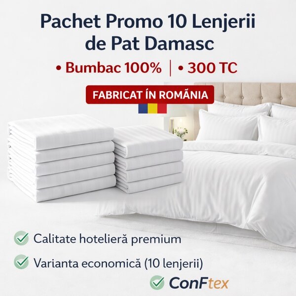 PACHET 10 LENJERII DE PAT DAMASC BUMBAC 100% SINGLE