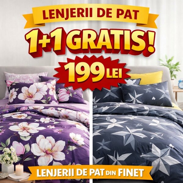 OFERTĂ 1+1 GRATIS – LENJERIE DE PAT FINET 6 PIESE