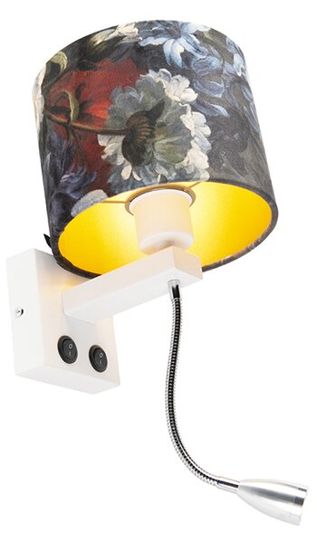 Lampa de perete moderna alba cu abajur floral din catifea - Brescia