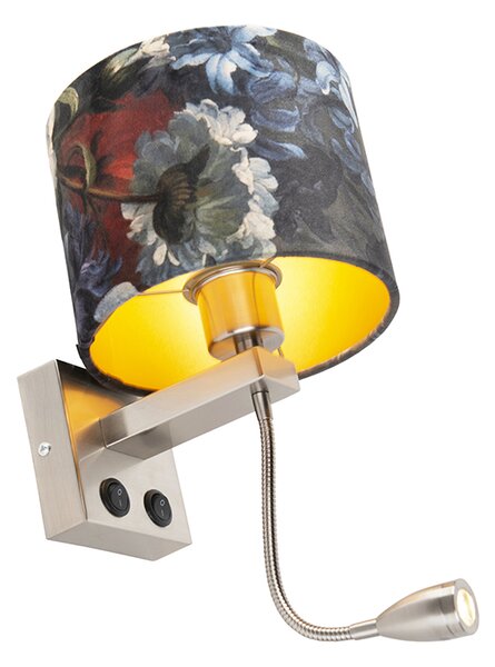 Lampa de perete din oțel cu abajur din catifea flori cu auriu - Brescia