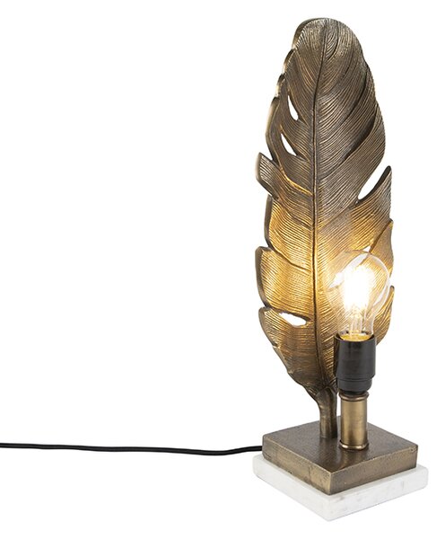 Lampă de masă Art Deco bronz cu bază de marmură - Leaf