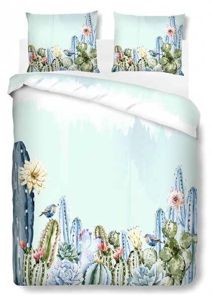 Lenjerie de pat dubla Cactus, Bedora, 4 piese, 200x220, 100% bumbac, multicolor