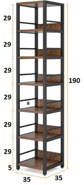 Biblioteca de colt, nuc/negru, 190x35x35 cm