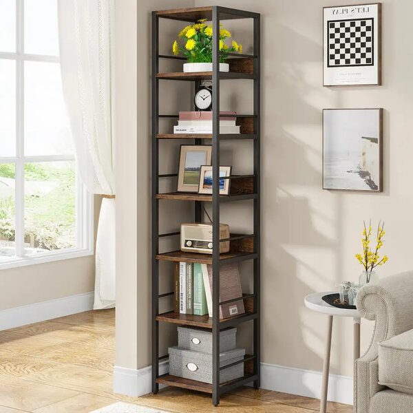 Biblioteca de colt, nuc/negru, 190x35x35 cm