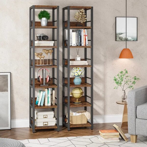 Biblioteca de colt, nuc/negru, 190x35x35 cm