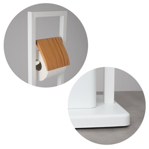 Erga Barca, suport pentru hartie igienica si perie toaleta 20x20x80 cm, alb mat-maro natural, ERG-YKA-PD.BARCA-WHT