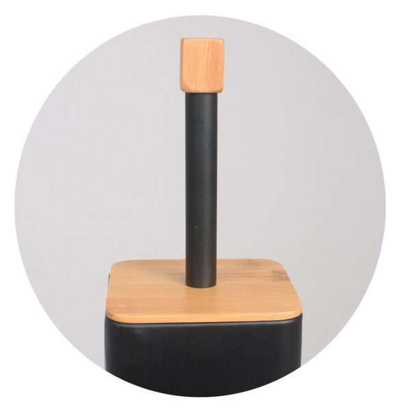 Erga Barca, suport pentru hartie igienica si perie toaleta 20x20x81 cm, negru mat-maro natural, ERG-YKA-PD.BARCA-BLK