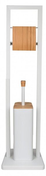 Erga Barca, suport pentru hartie igienica si perie toaleta 20x20x80 cm, alb mat-maro natural, ERG-YKA-PD.BARCA-WHT